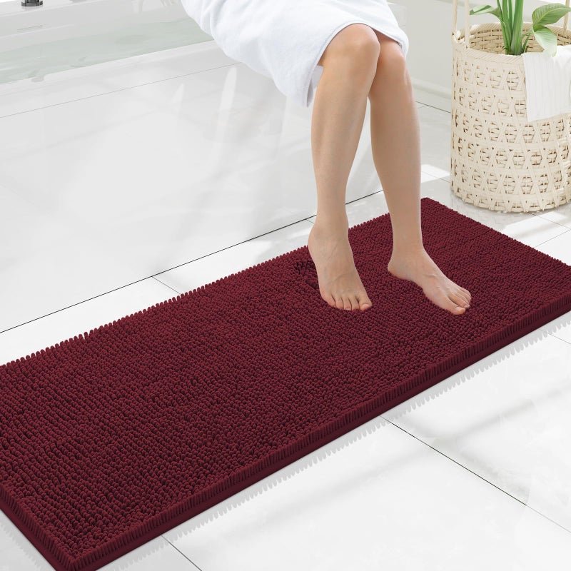 Smiry Luxury Chenille Bathroom Rugs 47x17, Extra Soft and Absorbent Shaggy Bath Mat, Machine Washable, Non-Slip Plush Carpet Runner for Tub, Shower, and Floor, Home Decor Accessories, Burgundy - Image 1